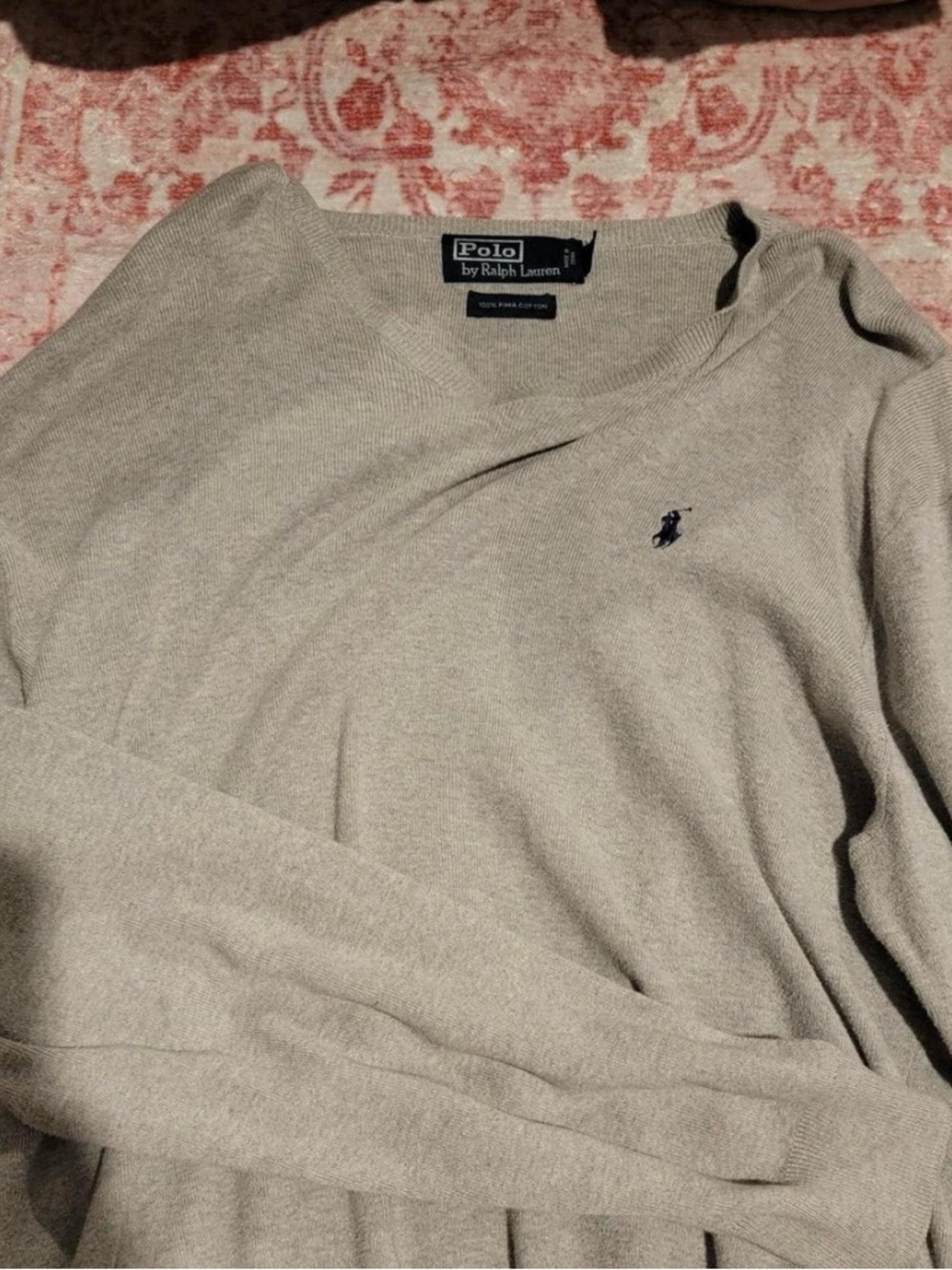 Ralph Lauren V-Neck Sweater in Gray with Navy Pony